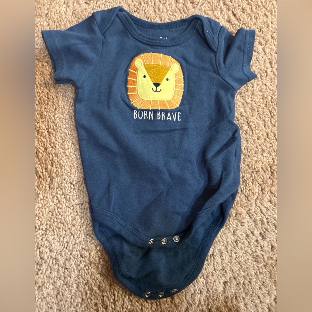 Chick Pea Navy Onesie with Lion Embroidery